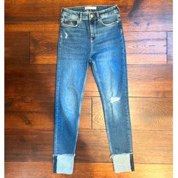 ZARA DENIM HIGH WAISTED SKINNY JEANS, SIZE US 4, MEDIUM BLUE  WASH - Picture 2 of 8